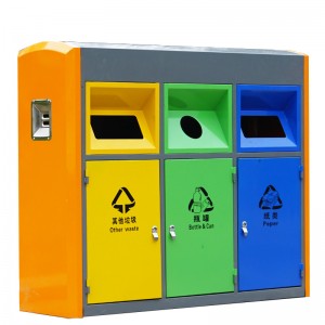 Ubran Papeleras de reciclaje de basura grandes 3 compartimentos clasificados Metal Street Park Papelera 9