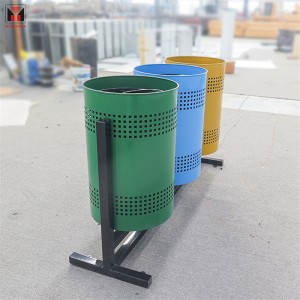 Contenitori per il riciclaggio per esterni in acciaio perforato classificati colorati personalizzati 3 scomparti4