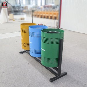 Custom Colorful Classified Perforated Steel Outdoor Recycling Bins 3 Compartments10