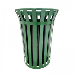 Engros 38 gallon grønt stål affaldsbeholdere Udendørs Street Metal Lamel skraldespand med fladt låg 7