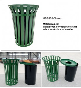 Wholesale 38 Gallon Green Steel Waste Receptacles Outdoor Street Metal Slatted Trash Can With Flat Lid 1