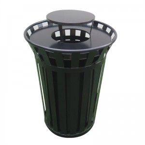 Firotanê Reş 32 Galon Trash Recetacle Metal Trash Bazirganî Bi Lid Bonnet Rain