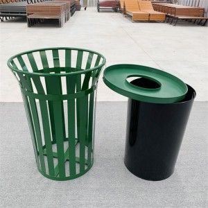 도매 38 갤런 녹색 강철 폐기물 용기 편평한 뚜껑이 있는 야외 거리 금속 슬레이트 쓰레기통 5