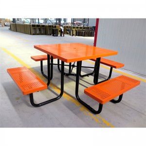 Квадратна метална пикник маса со 4 седишта надворешен уличен мебел 10