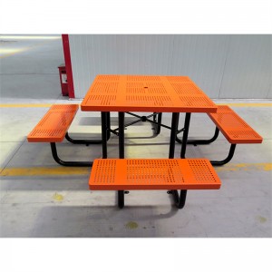 שולחן פיקניק מתכת מרובע עם ריהוט רחוב 4 מושבים 8