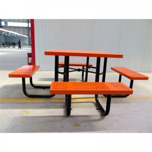 Štvorcový kovový piknikový stôl so 4-miestnym vonkajším pouličným nábytkom 9