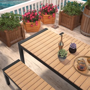 Mesa de picnic para parque de madeira de plástico rectangular Proveedor de mobiliario urbano ao aire libre 19