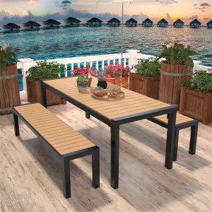 Rectangle Plastic Wood Park Picnic Table Outdoor Street Furniture Supplier 16