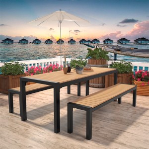 Mesa de picnic para parque de madeira de plástico rectangular Proveedor de mobiliario urbano ao aire libre17