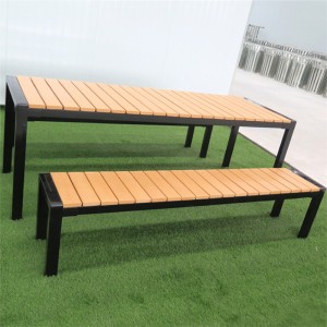 Mesa de picnic de parque de madeira de plástico rectangular Provedor de mobiliario urbano ao aire libre 10