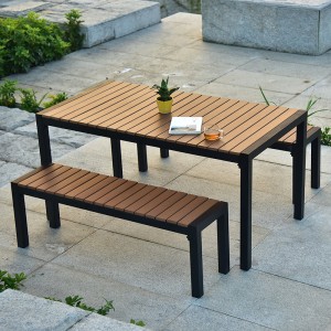 Obdĺžnik Plastový drevený parkový piknikový stôl Dodávateľ vonkajšieho pouličného nábytku 11