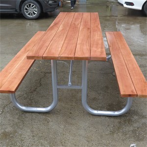 Mesas de picnic de madeira rectangulares para parques grandes de 8 pies con marco de aceiro 15