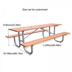 Mesas de picnic de madeira rectangulares para parques grandes de 8 pies con marco de aceiro 13