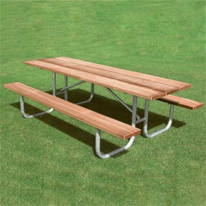 Mesas de picnic de madeira rectangulares para parques grandes de 8 pies con marco de aceiro 11