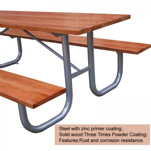 स्टील फ्रेम के साथ 8 फीट आयताकार बड़ा पार्क वाणिज्यिक लकड़ी की पिकनिक टेबल 12