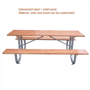 Mesas de picnic de madeira rectangulares para parques grandes de 8 pies con marco de aceiro 9
