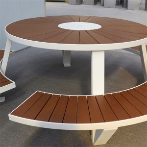 Mesa de picnic redonda al aire libre personalizada de Park Street con diseño contemporáneo con agujero para paraguas 28