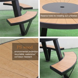 Сучасний столик для пікніка з отвором для парасольки Паркові вуличні меблі 16