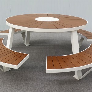 Custom Outdoor Park Street Round Picnic Table With Umbrella Hole Contemporary Design27