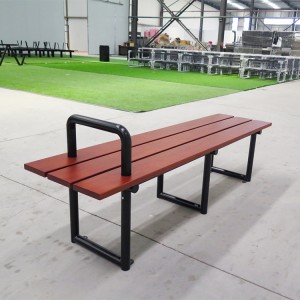 Фабрична персонализирана обществена дървена пейка за свободното време без гръб с подлакътници 5
