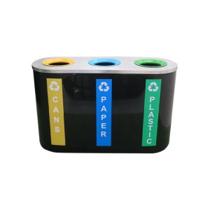 Metal Classification Trash Cans Commercial Outdoor Garbage Bin with 3 Barrels Public Garbage Recycling Bins