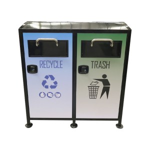 Customizable Outdoor Metal Trash Can with Two Compartments for Hospitals Parks Schools