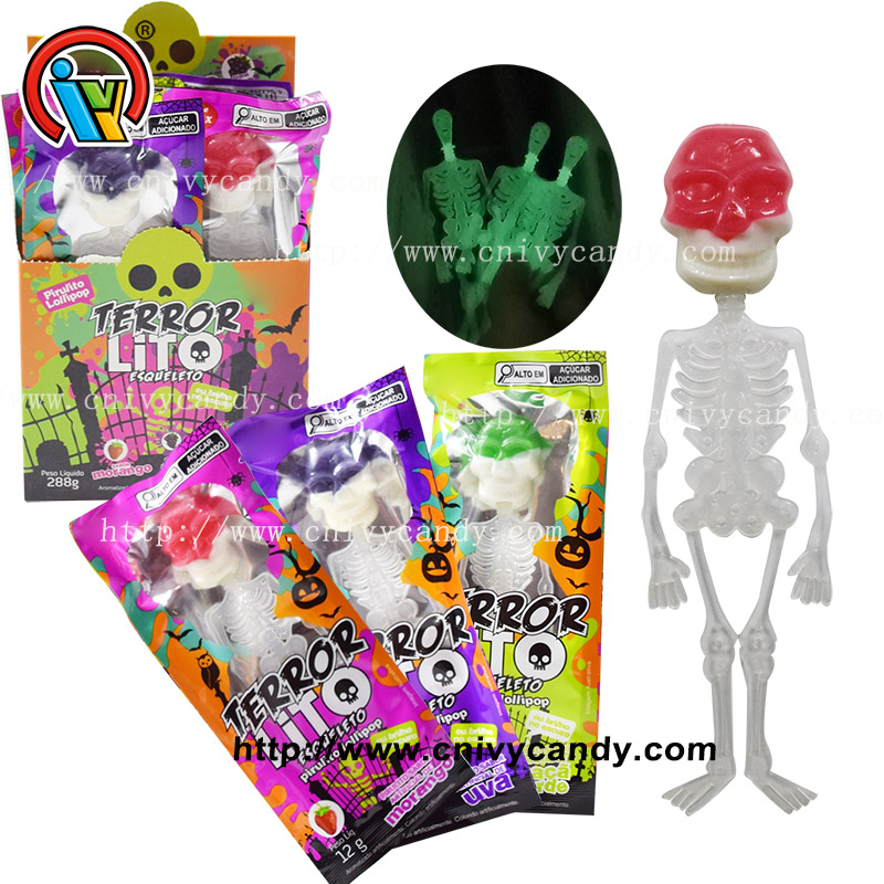 Halloween Neon Luminous Fluorescent Skull lollipop Candy Importer