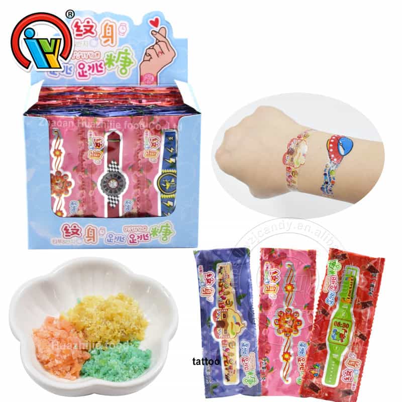 Fruit flavor popping candy sweet watch tattoo bag China supplier
