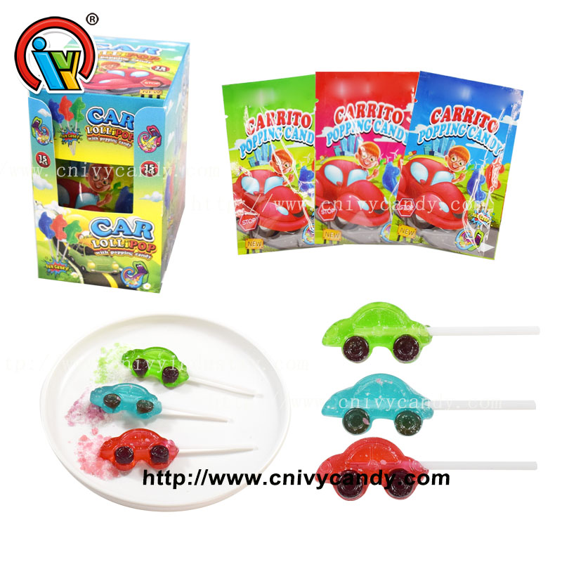 Car shape lollipop candy with popping candy