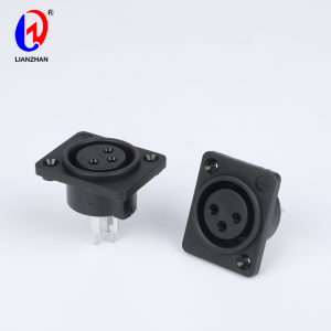 Black Silver Tone XLR Female Jack Straight Pin Connector Chassis Panel Mount XLR Connector