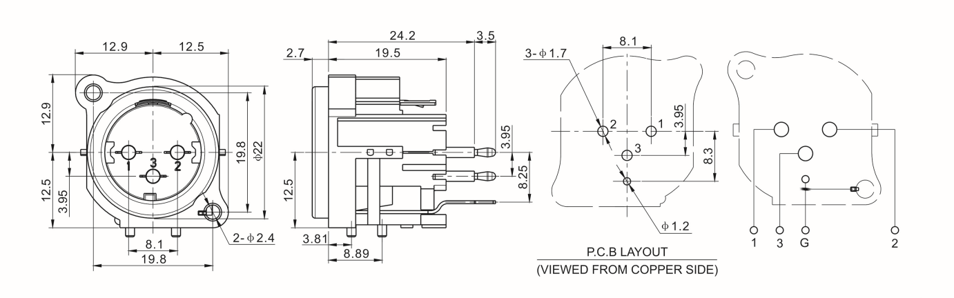Neutrik Male 3-Pin Mic XLR Panel Mount Audio Amplifier Chassis Connector