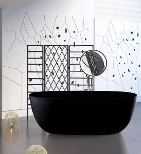 Oval Acrylic Matt Black Freestanding Bathtub