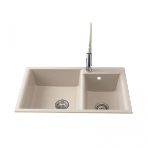 Stone Double Bowl Undermount Kitchen Sink, Low Divide for More Workspace