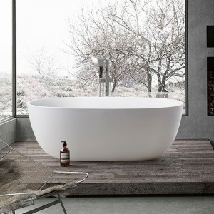 Oval Acrylic Matt Black Freestanding Bathtub