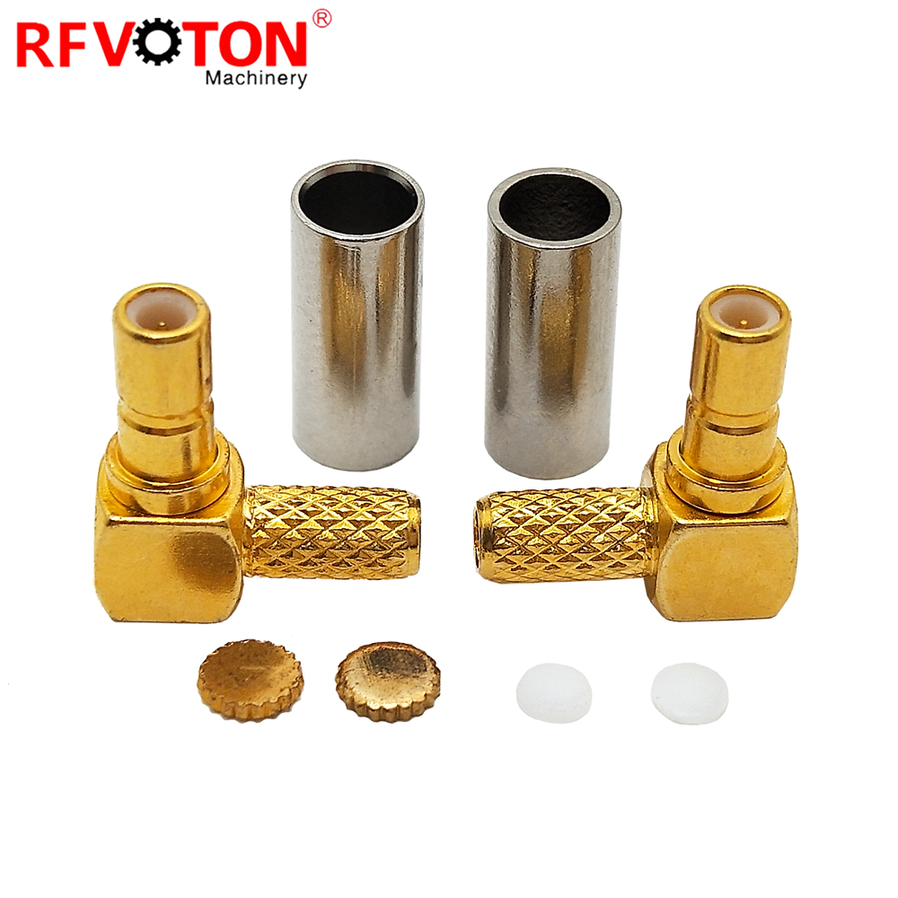 Sample Free SMB Male Right Angle Crimp Gold RG316 RG174 RG179 Cable RF Connector