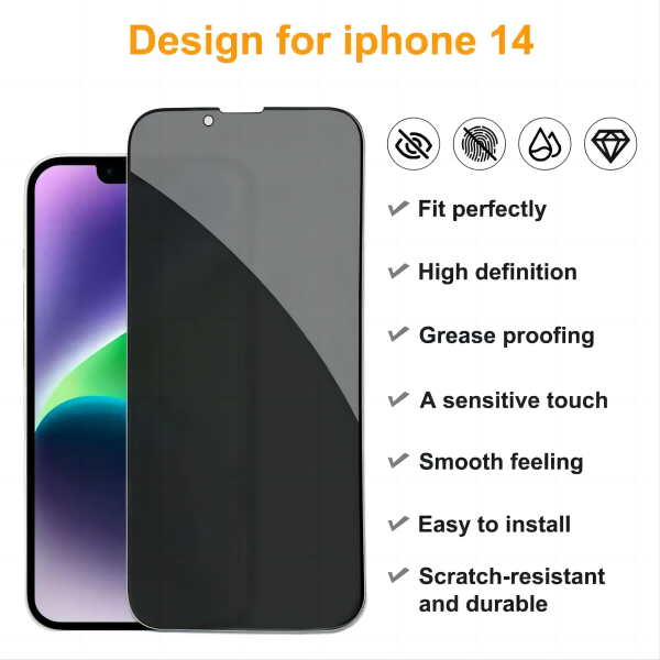 Suitable for iPhone 14 privacy screen protector full coverage anti spy tempered glass film 9H hardness