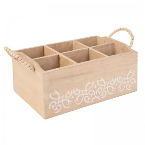 Suncha Rectangle Mango wood Utensil box with beaded Handle