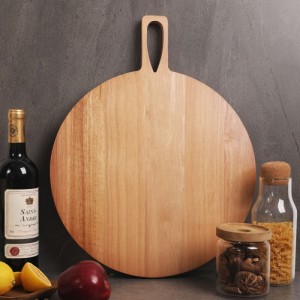 Suncha Round Rubber Wood Cheese Board Serving Tray with Handle