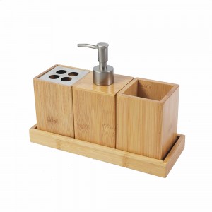 Suncha Bamboo Bathroom Accessory Set 4 pieces with Tray Holder For Bathroom