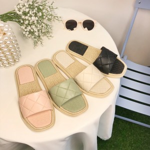 2021 summer new style solid color small fragrance wind casual hemp rope flat-bottomed slippers women
