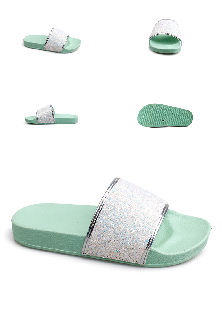 Outdoor summer glitter PU upper children slide sandals kids slippers
