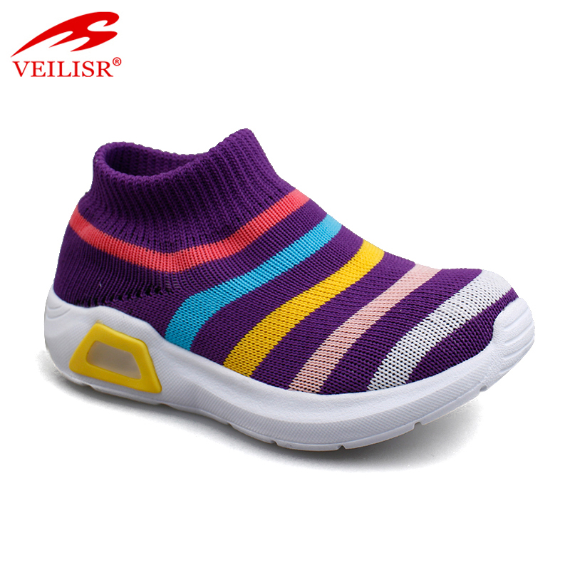 Outdoor knit fabric children casual sock sneakers LED light shoes