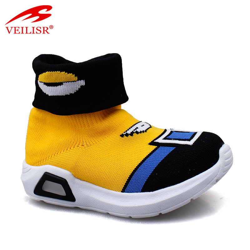 New knit fabric children casual sock sneakers kids LED light shoes
