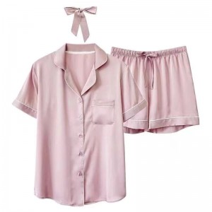 Factory Promotional Women Pajama Solid Satin Set Silk Wholesale Long Sleeve Ladies Sleepwear