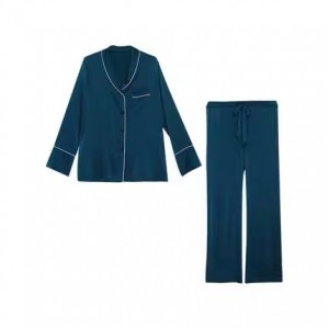 Silk Pajamas Pajamas Size Loose Long  Sleeve long pant Silk Nightwear Pajamas Sets Beige color