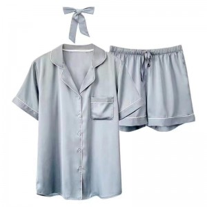 Factory wholesale Popular Summer Women′s Dress Satin Pajama Set Suspender Shorts Lace Edge Home Clothes Pajamas
