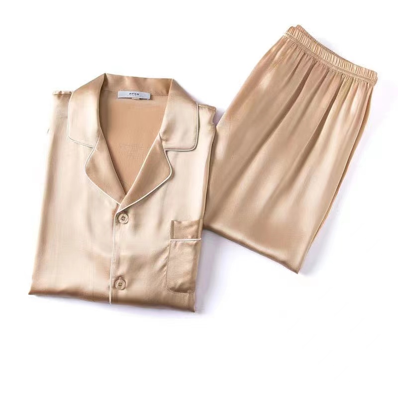 women luxury wholesale  silk n two piece 100 pure mulberry silk pajamas pj sets gold