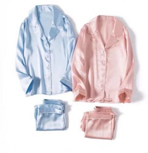 wholesale small MOQ Amazon hot selling 2 piece set polyester colored satin  women’s pajamas sleepwear