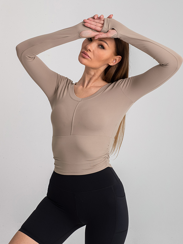 V-Neck Long Sleeved Yoga Top, Workout Yoga Tops for Women