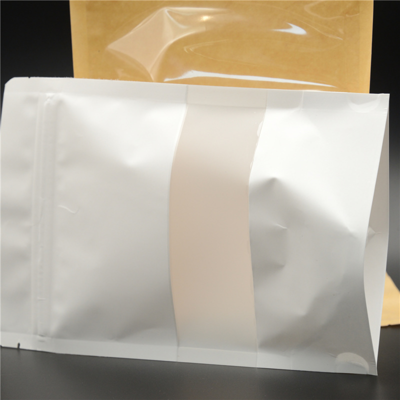 Brown white craft paper standing up pouches food Packaging Zipper Bags With Window